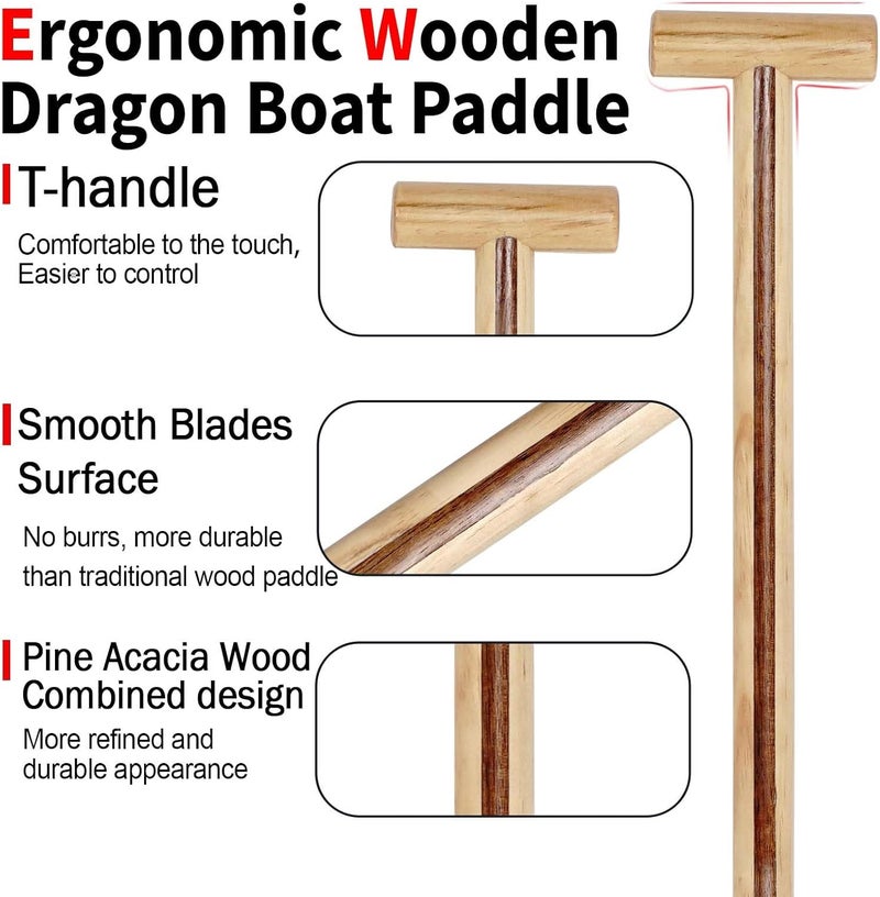 JUSTOOP Store Wood Dragon Boat Paddle, Lightweight Wooden Canoe Paddle with Paddle Bag, IDBF Approved Boat Oars with T Handle for Dragon Boat Paddler, 120/125/130cm(47/49/51in) - Image 5